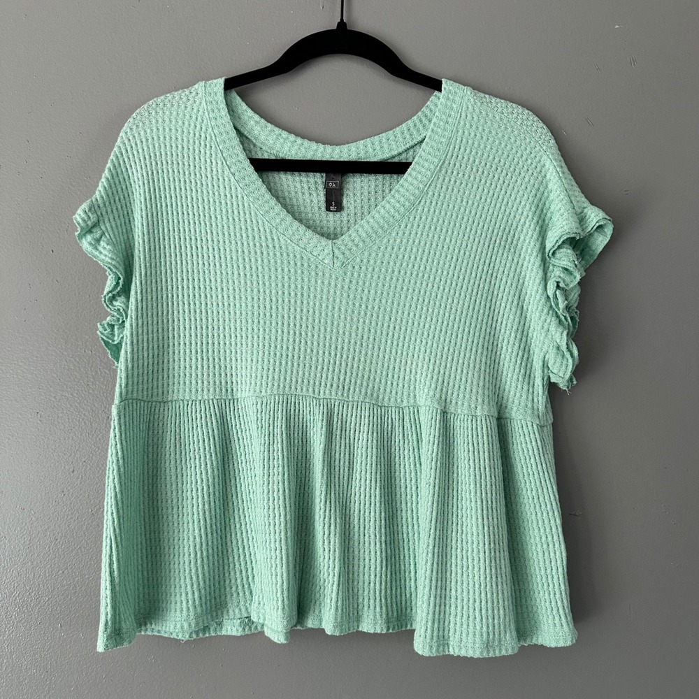 Alya Mint Green Waffle‎ Knit Peplum Top